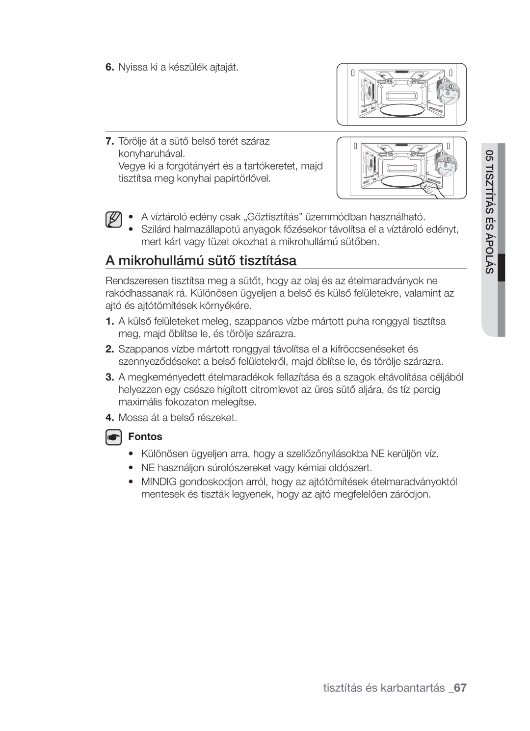 Samsung CP1395EST/XEO, CP1395EST/XET manual Mikrohullámú sütő tisztítása 