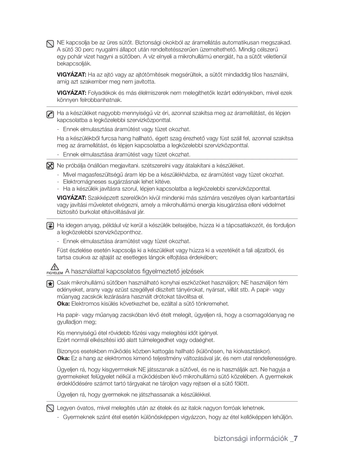 Samsung CP1395EST/XEO, CP1395EST/XET manual Figyelem a használattal kapcsolatos figyelmeztető jelzések 