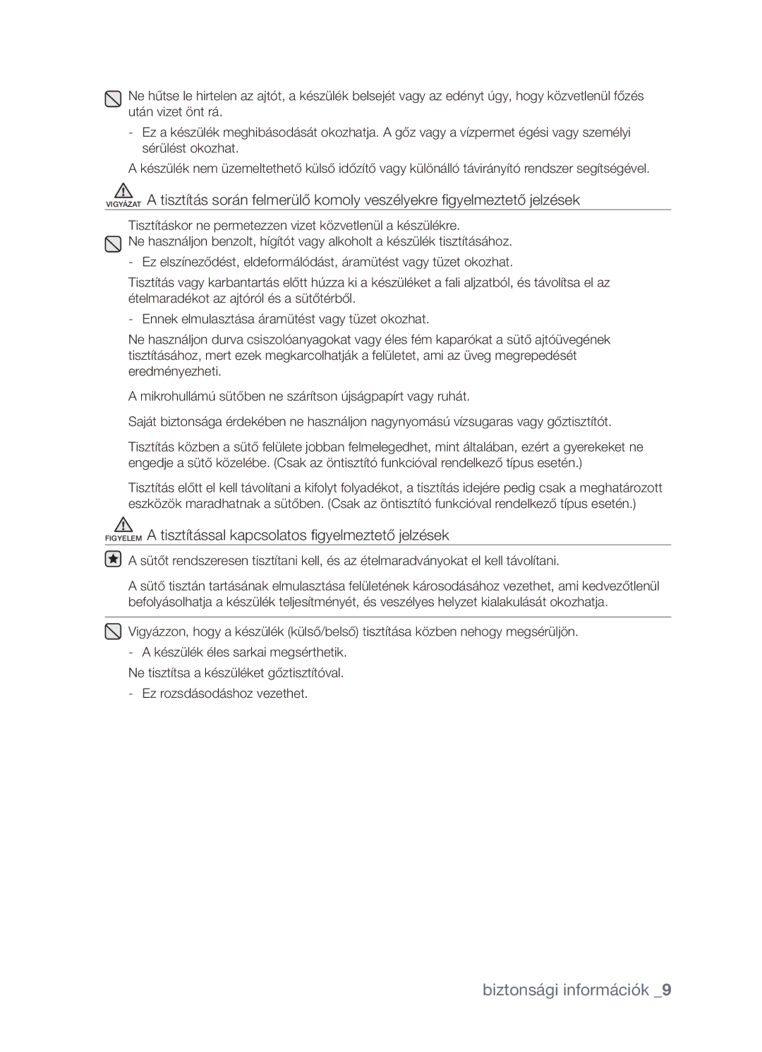 Samsung CP1395EST/XEO, CP1395EST/XET manual Figyelem a tisztítással kapcsolatos figyelmeztető jelzések 