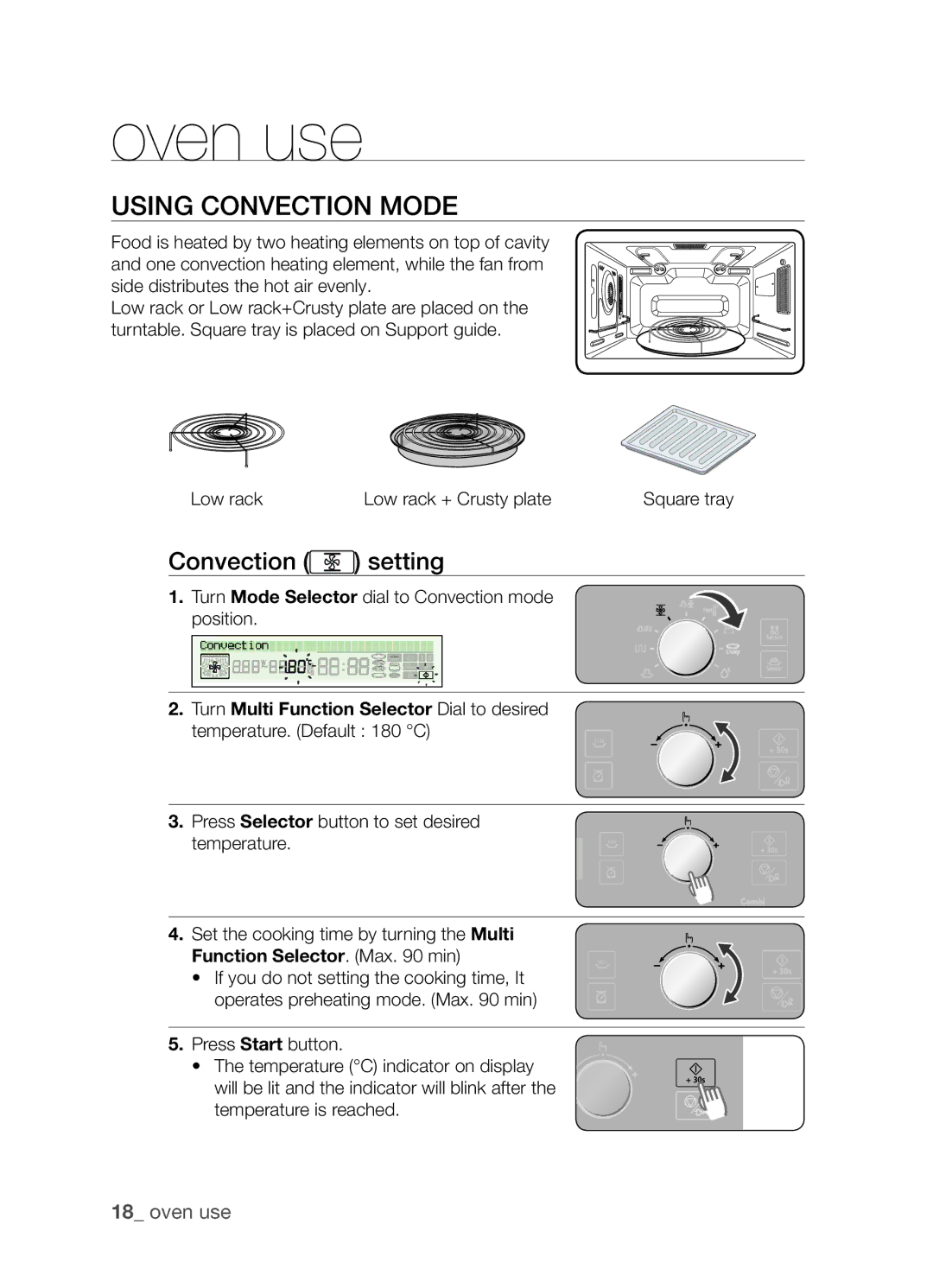 Samsung CP1395EST/XET, CP1395EST/XEO manual Oven use, Using convection mode, Convection setting 