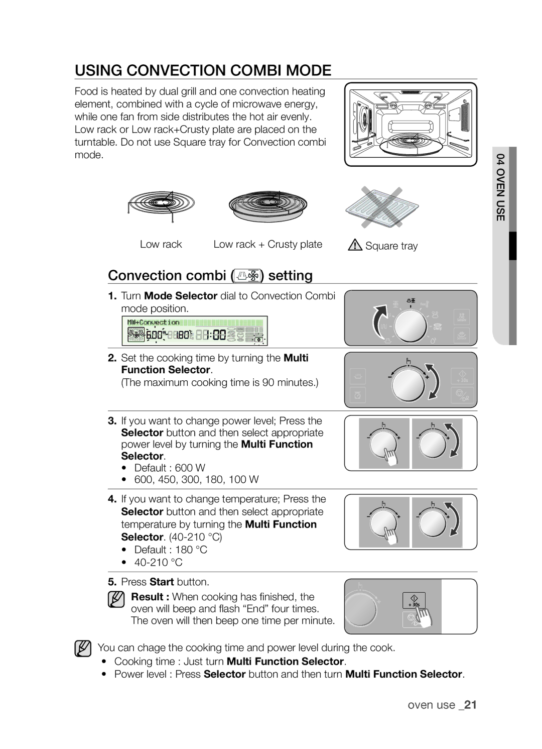 Samsung CP1395EST/XEO, CP1395EST/XET manual Using convection combi mode, Convection combi setting 