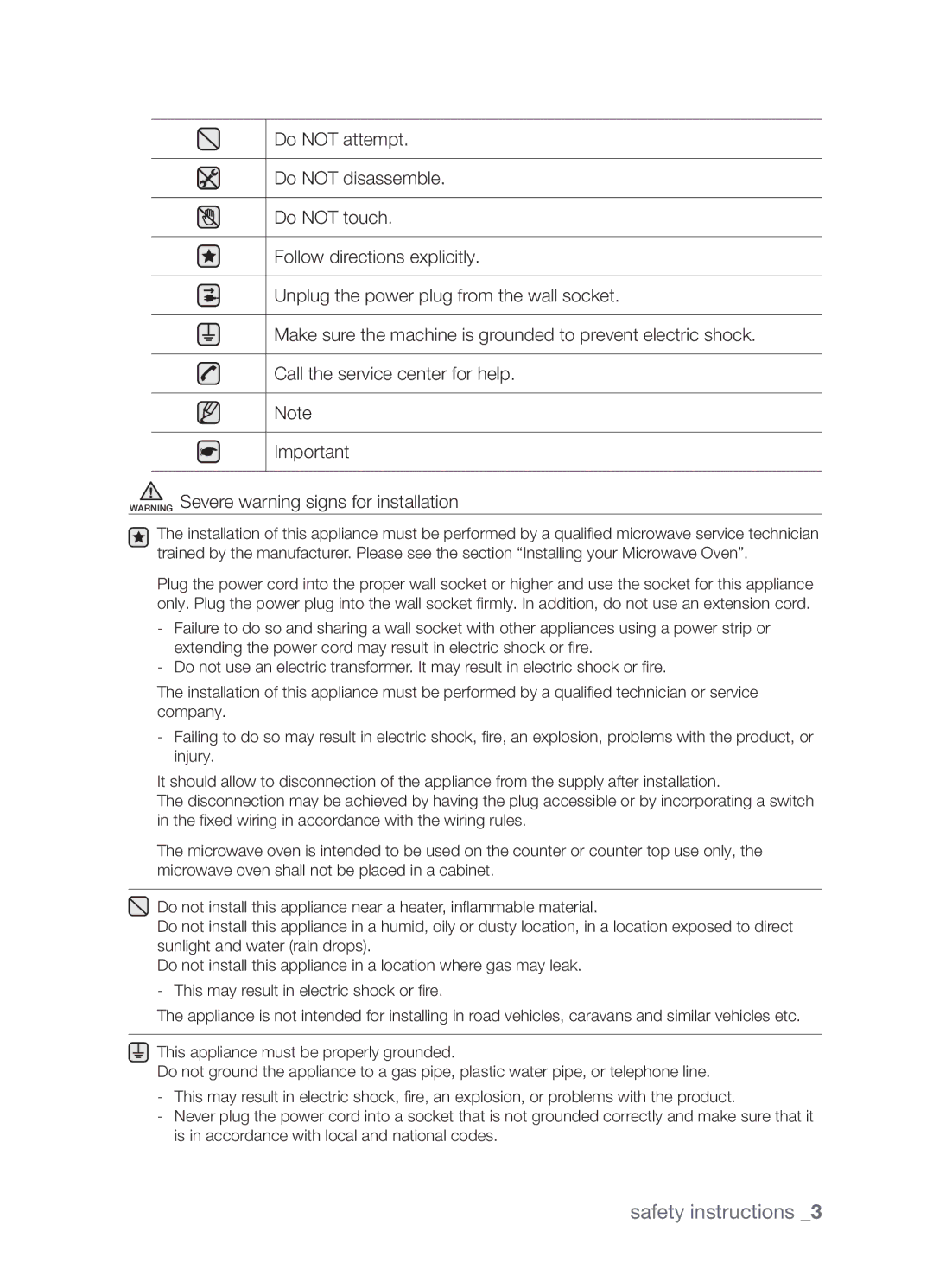 Samsung CP1395EST/XEO, CP1395EST/XET manual Safety instructions 