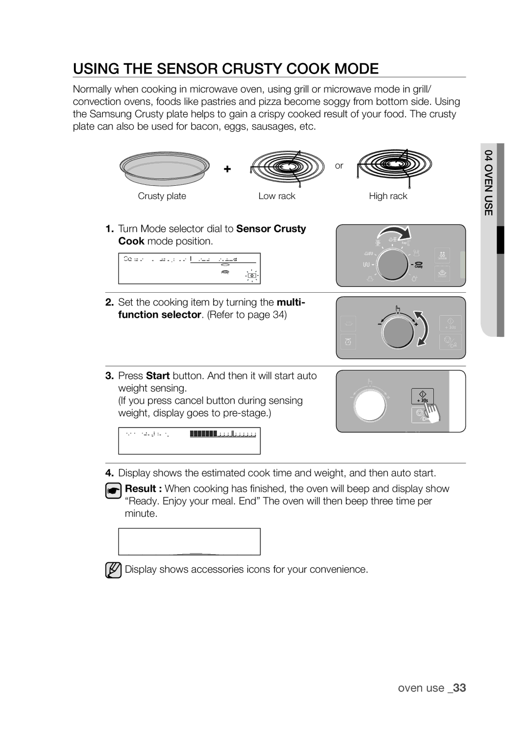 Samsung CP1395EST/XEO, CP1395EST/XET manual Using the sensor crusty cook mode 