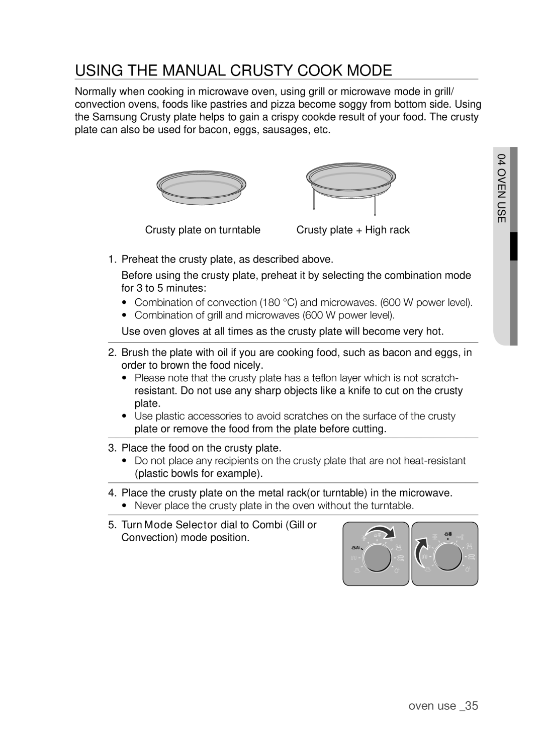 Samsung CP1395EST/XEO, CP1395EST/XET Using the manual crusty cook mode 