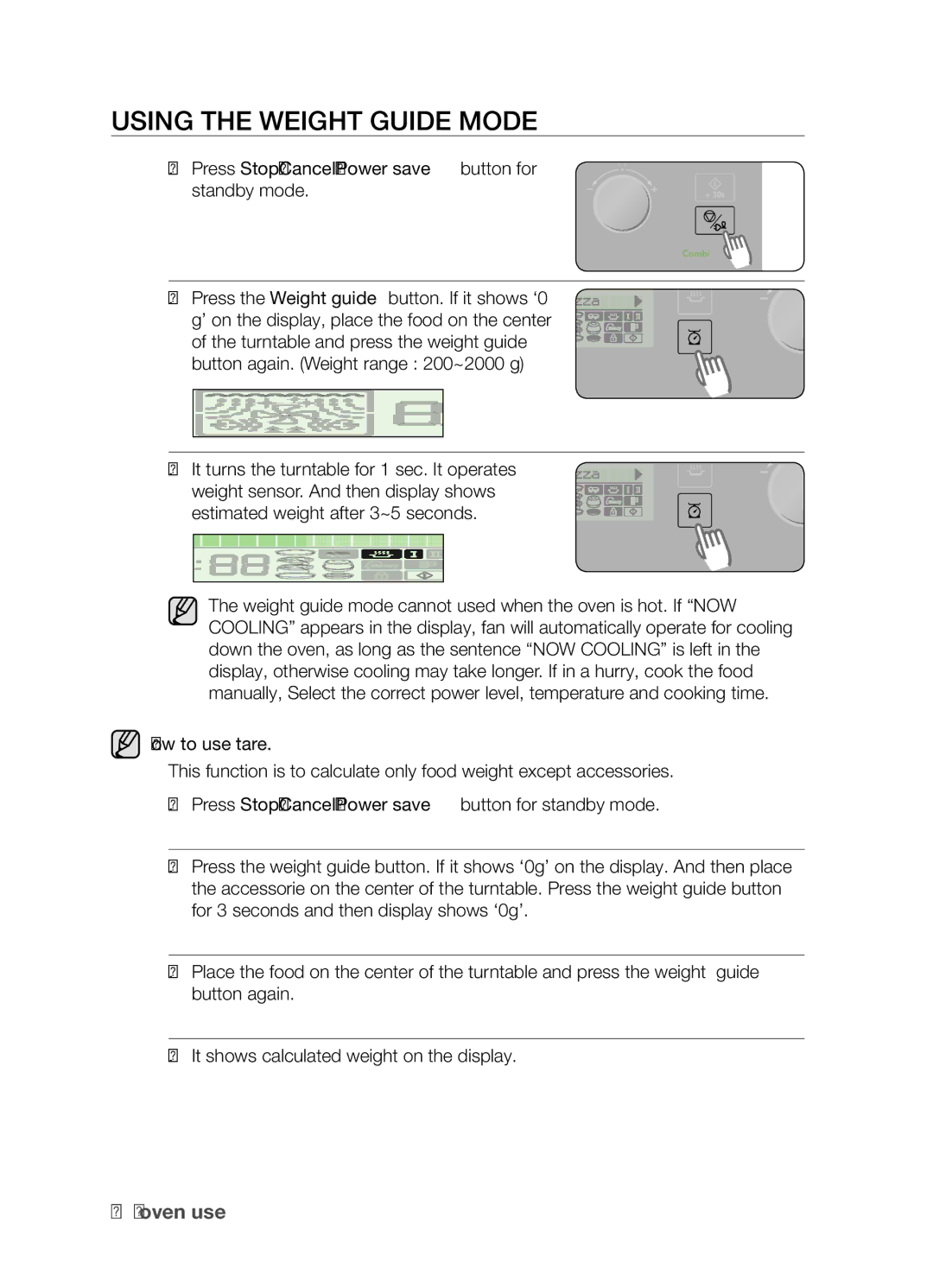 Samsung CP1395EST/XET, CP1395EST/XEO manual Using the weight guide mode, How to use tare 