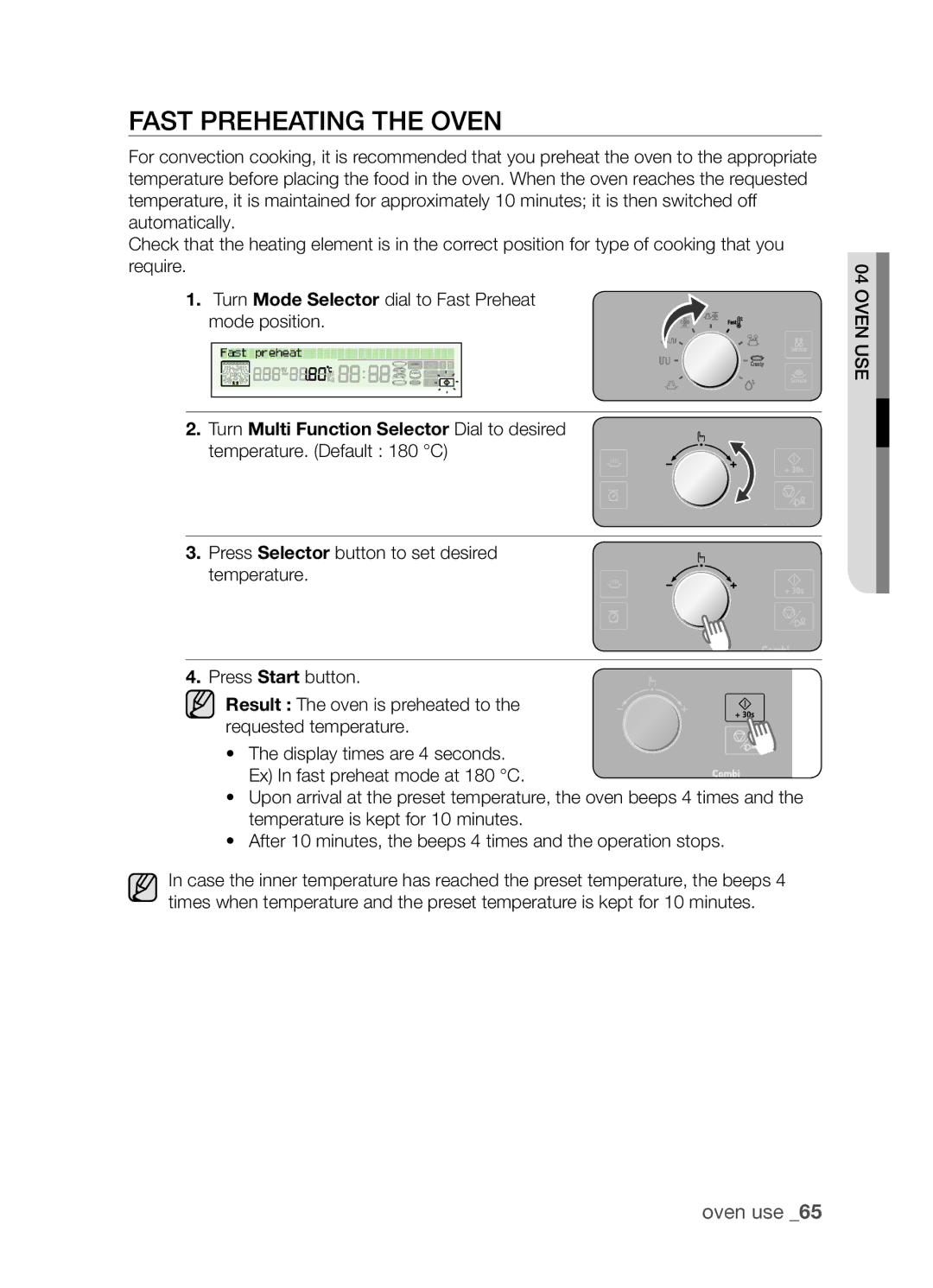 Samsung CP1395EST/XEO, CP1395EST/XET manual Fast preheating the oven 