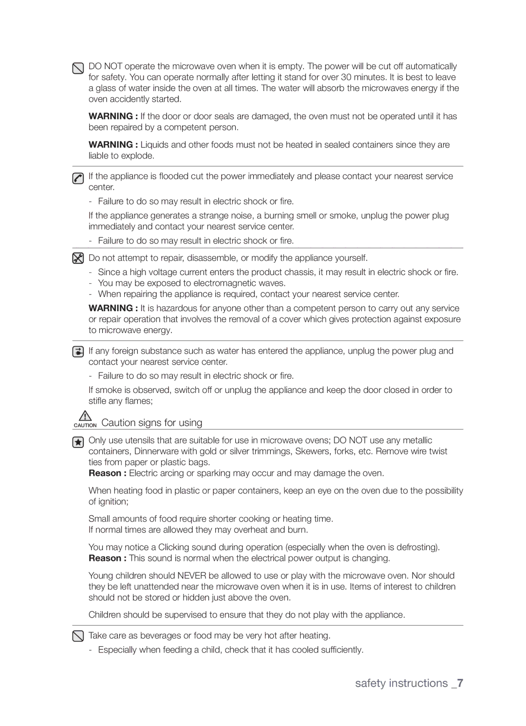 Samsung CP1395EST/XEO, CP1395EST/XET manual Safety instructions 