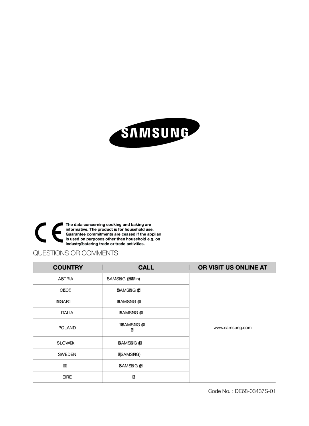 Samsung CP1395EST/XET, CP1395EST/XEO manual Code No. DE68-03437S-01 