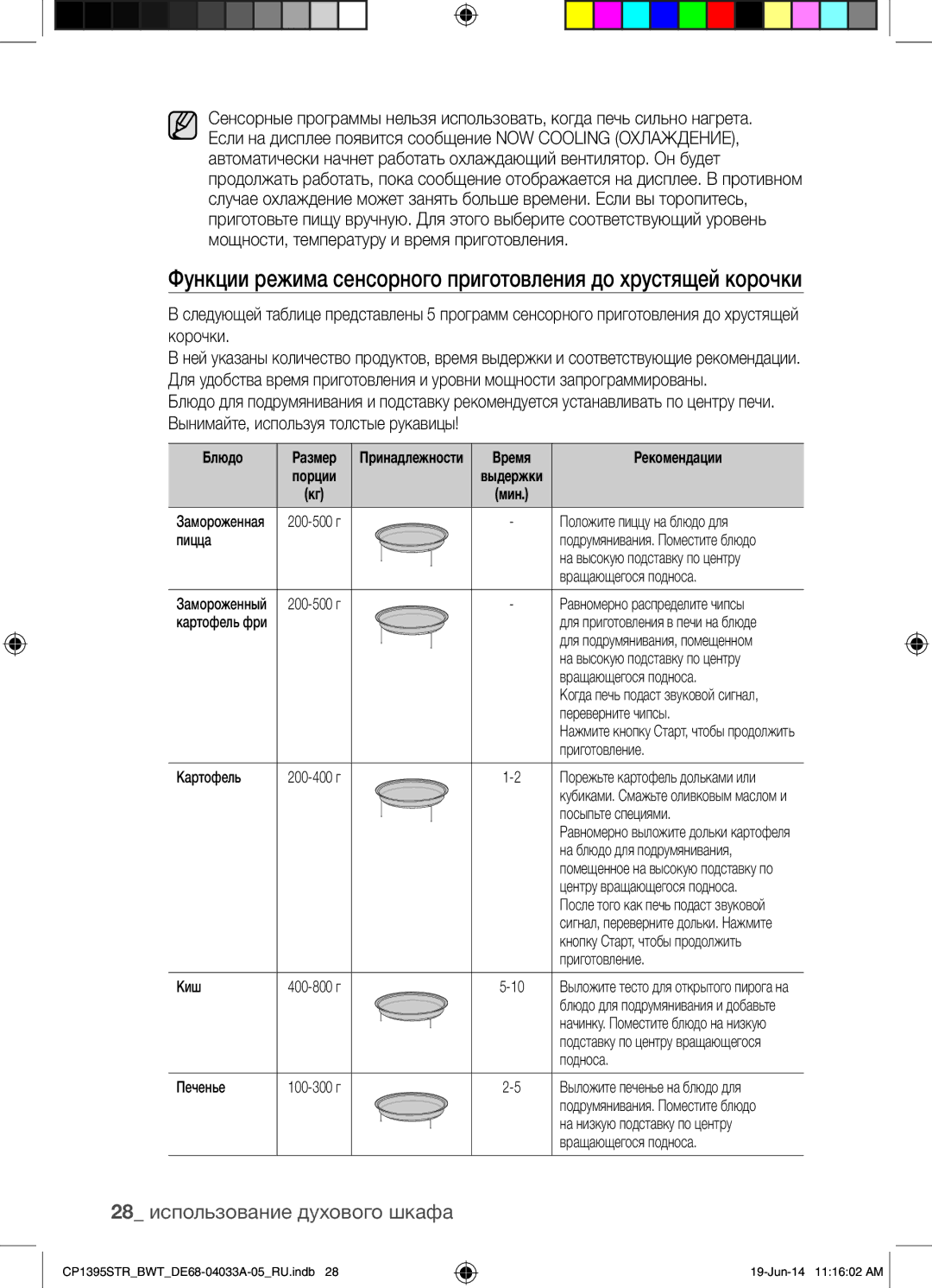 Samsung CP1395STR/BWT manual 28 использование духового шкафа 