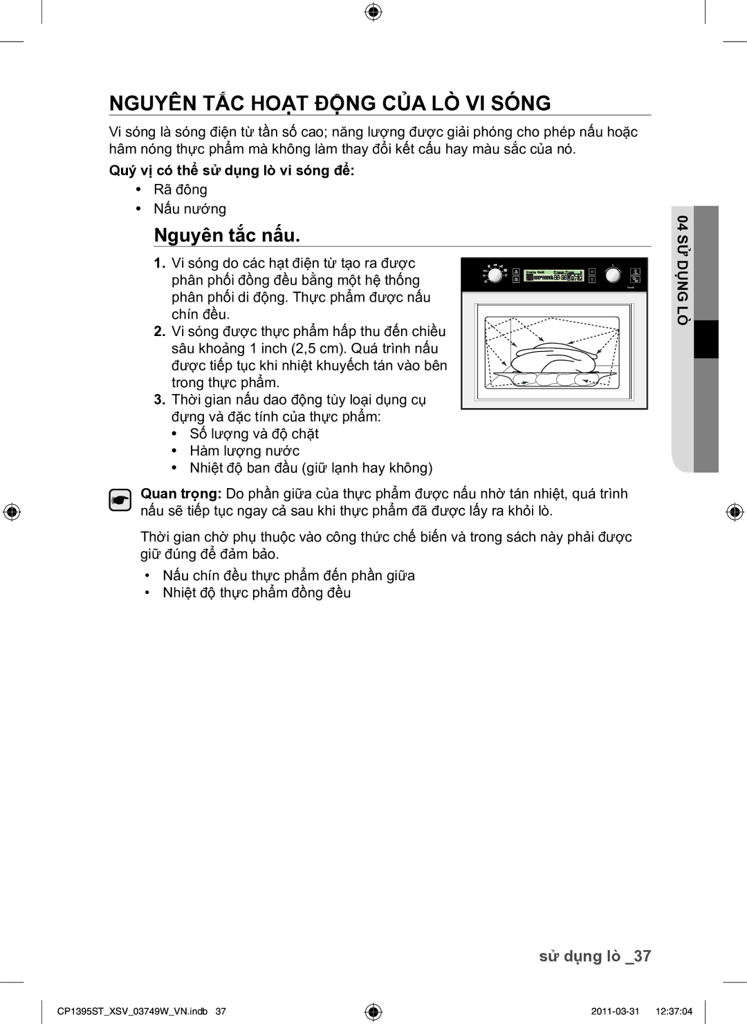 Samsung CP1395ST/XSV manual Nguyên TẮC Hoạt Động CỦA LÒ VI Sóng, Nguyên tắc nấu, Quý vị có thể sử dụng lò vi sóng để 