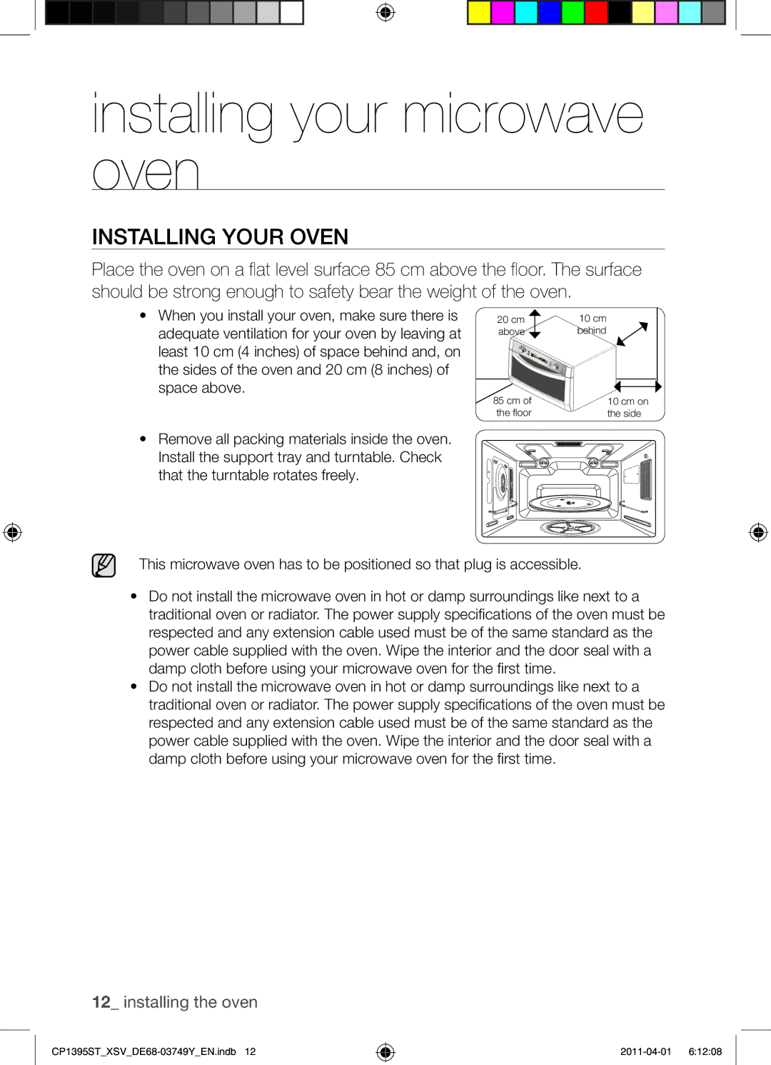 Samsung CP1395ST/XSV manual Installing your microwave oven, Installing Your Oven 