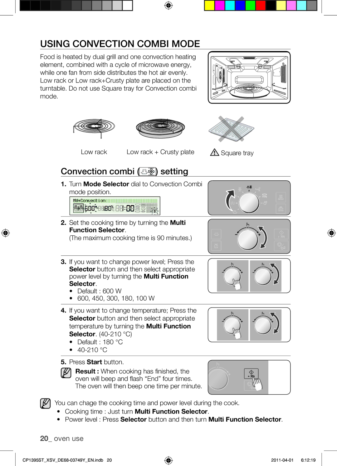 Samsung CP1395ST/XSV manual Using Convection Combi Mode, Convection combi setting 