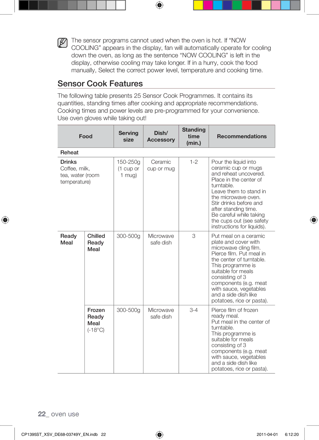 Samsung CP1395ST/XSV manual Sensor Cook Features 