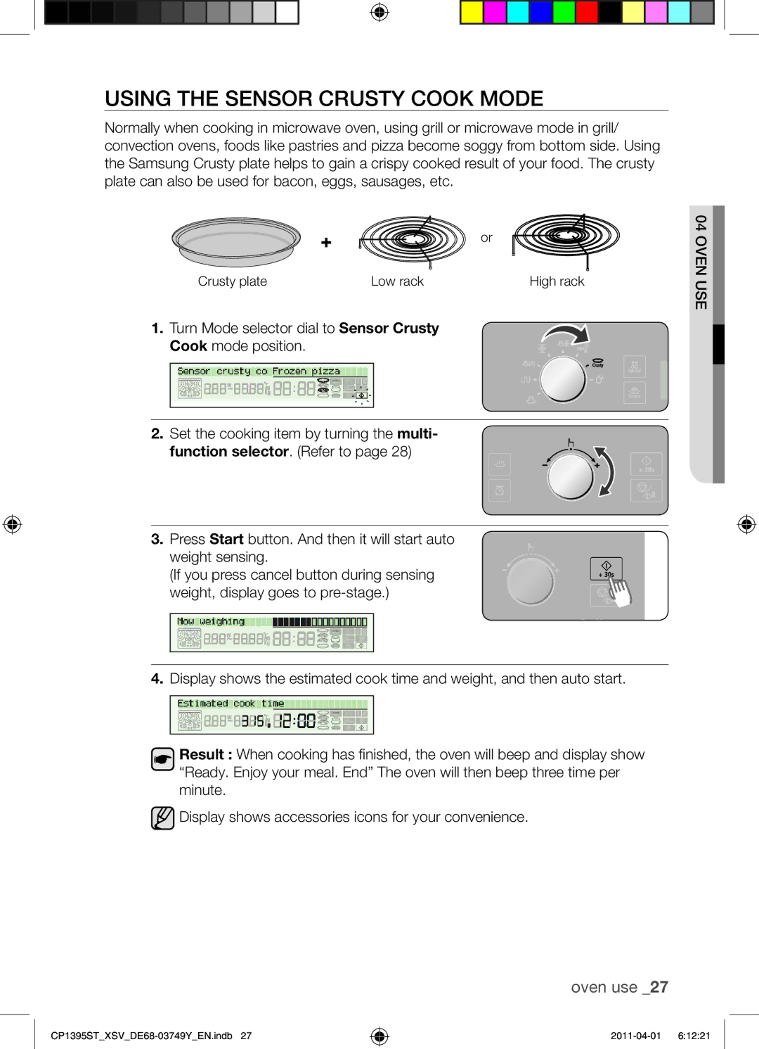 Samsung CP1395ST/XSV manual Using the Sensor Crusty Cook Mode 