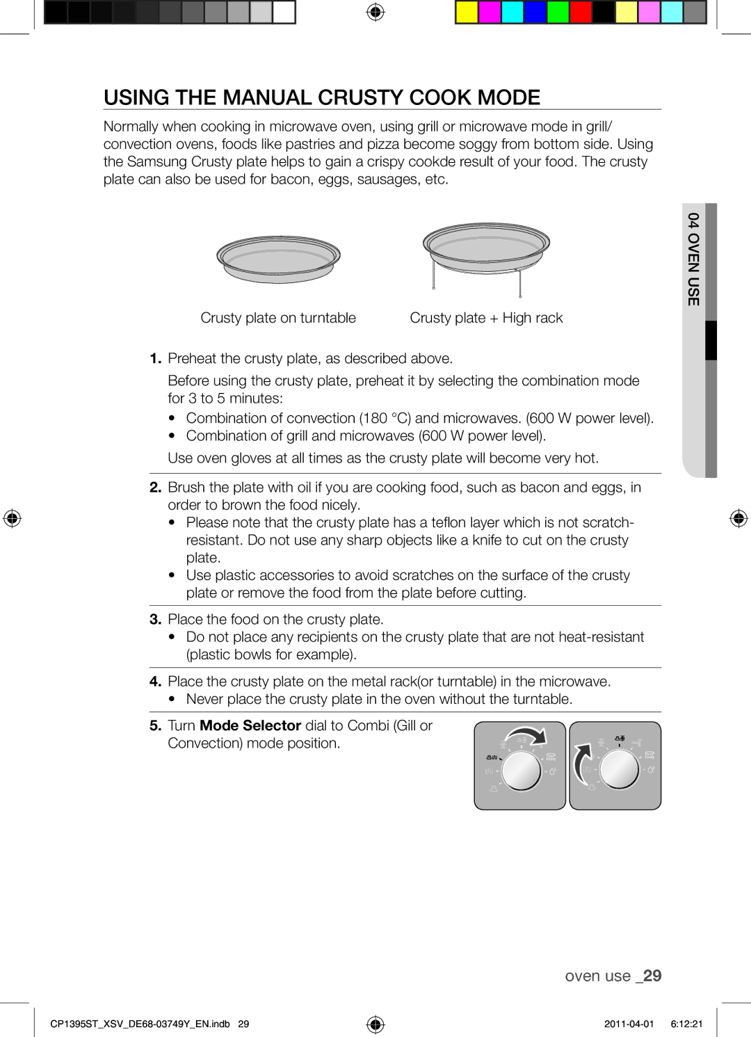 Samsung CP1395ST/XSV manual Using the Manual Crusty Cook Mode 