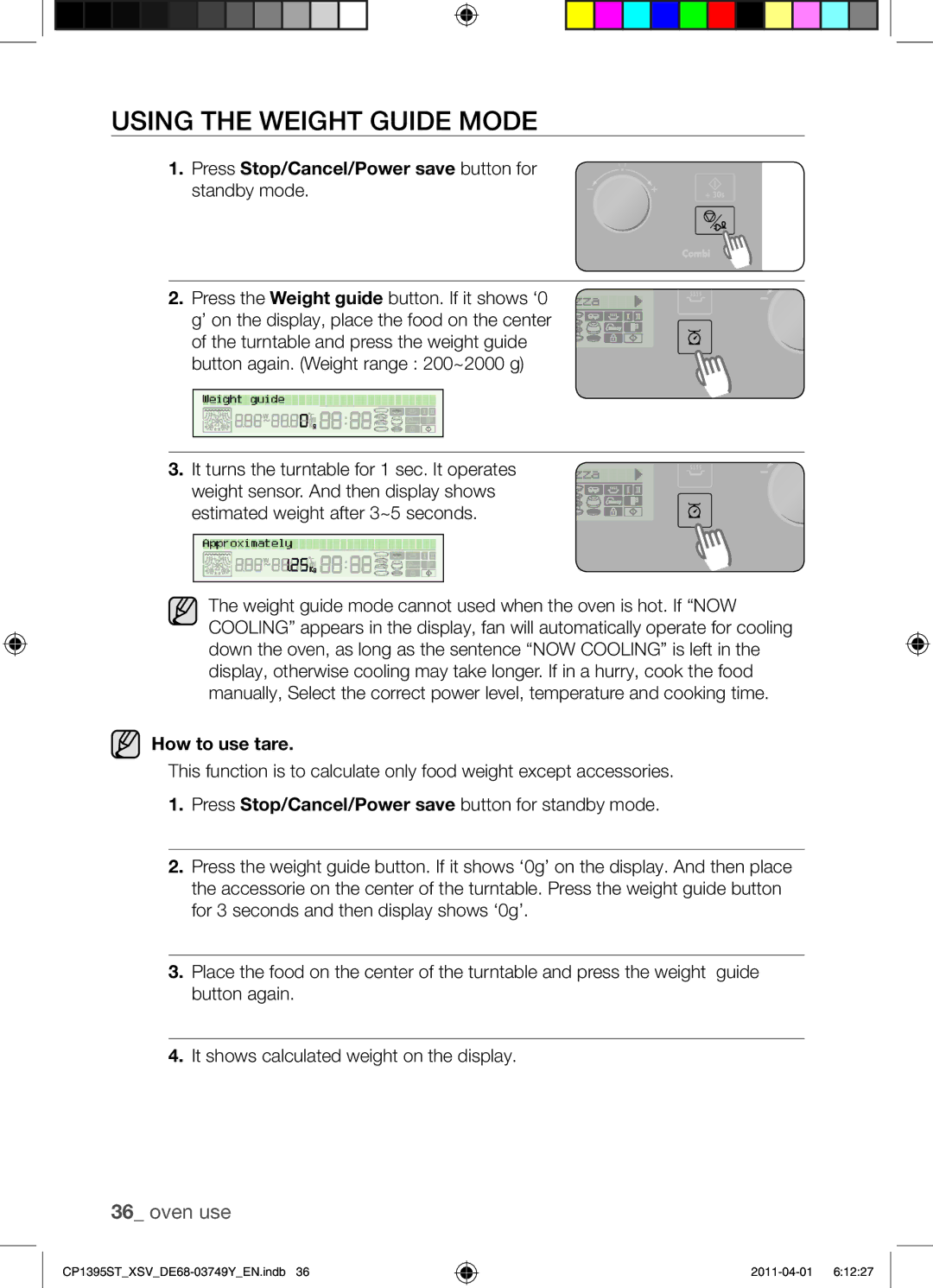 Samsung CP1395ST/XSV manual Using the Weight Guide Mode, How to use tare 