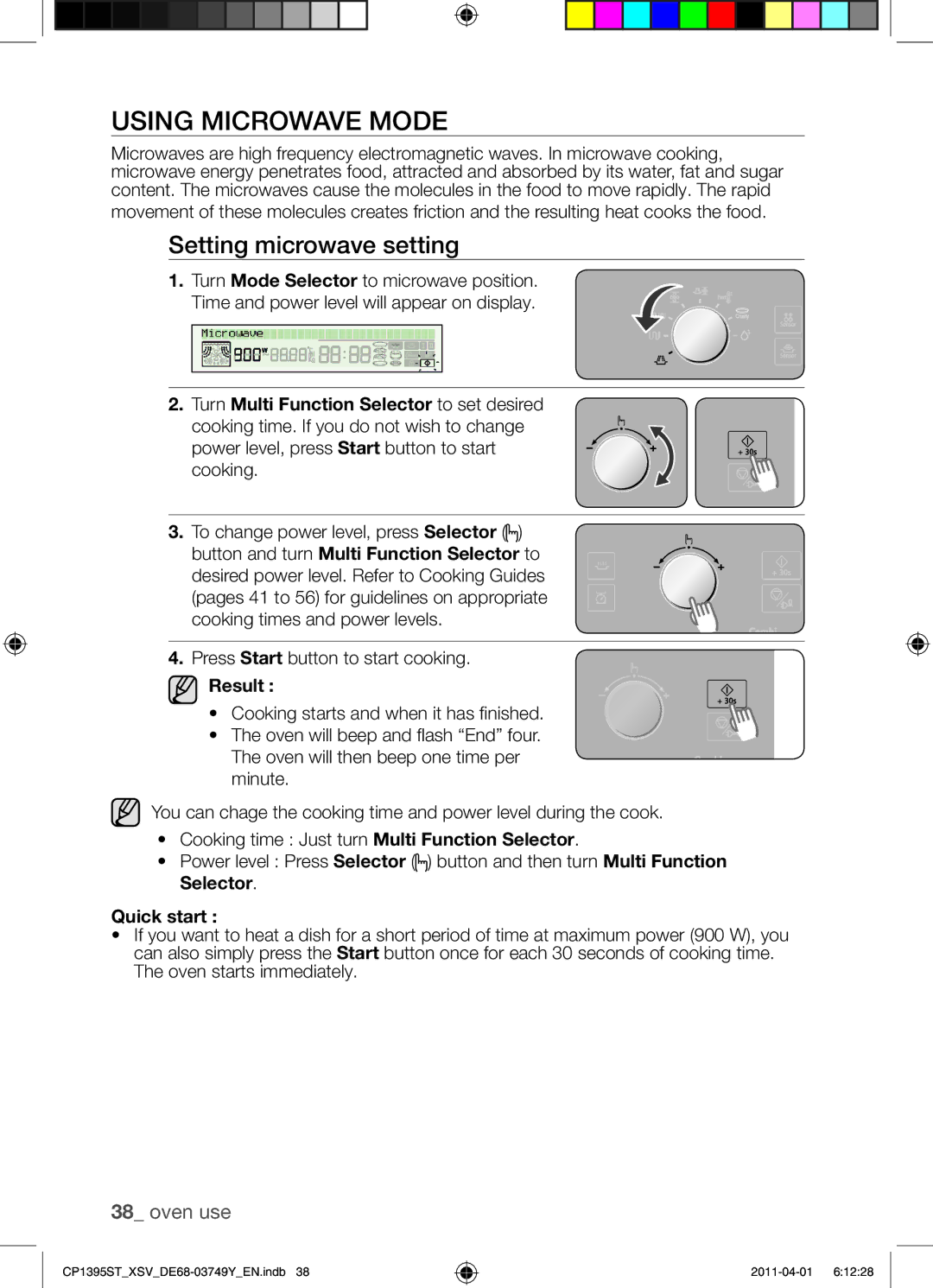 Samsung CP1395ST/XSV manual Using Microwave Mode, Setting microwave setting 