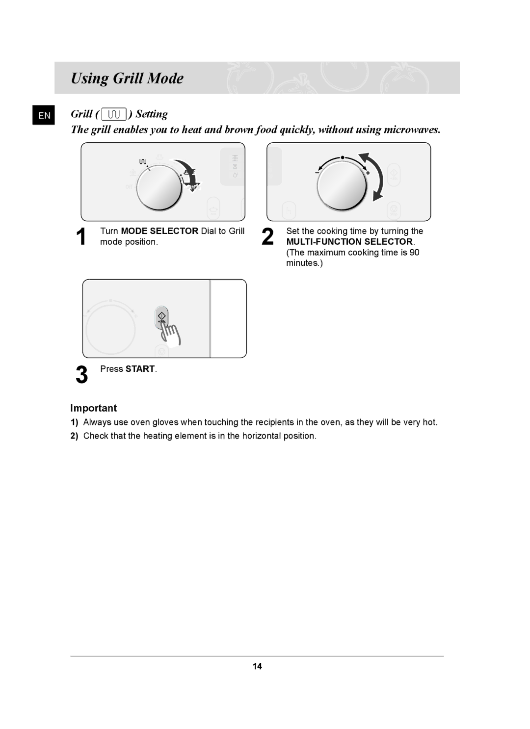 Samsung CQ138SC owner manual Using Grill Mode 