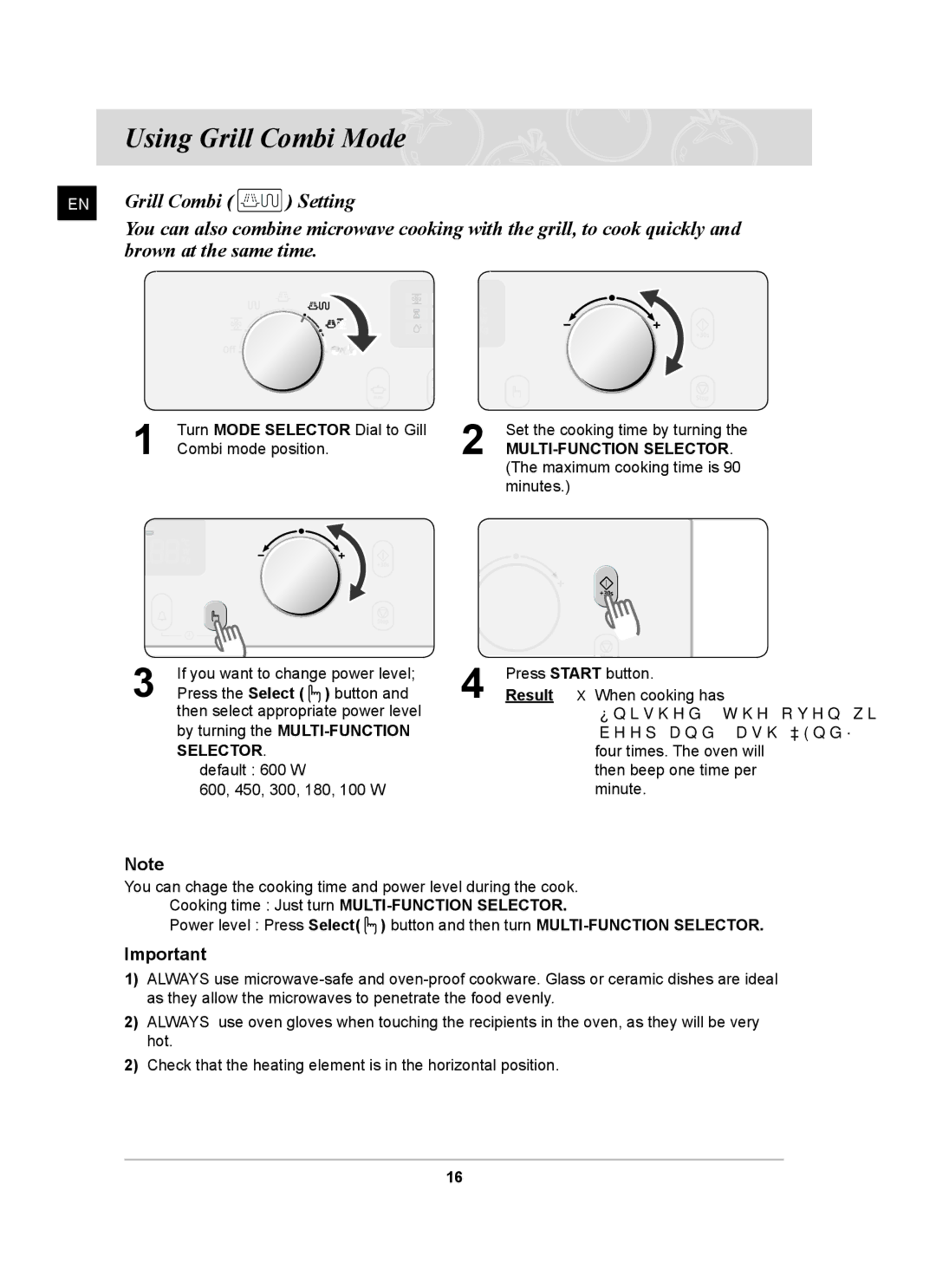 Samsung CQ138SC owner manual Using Grill Combi Mode 