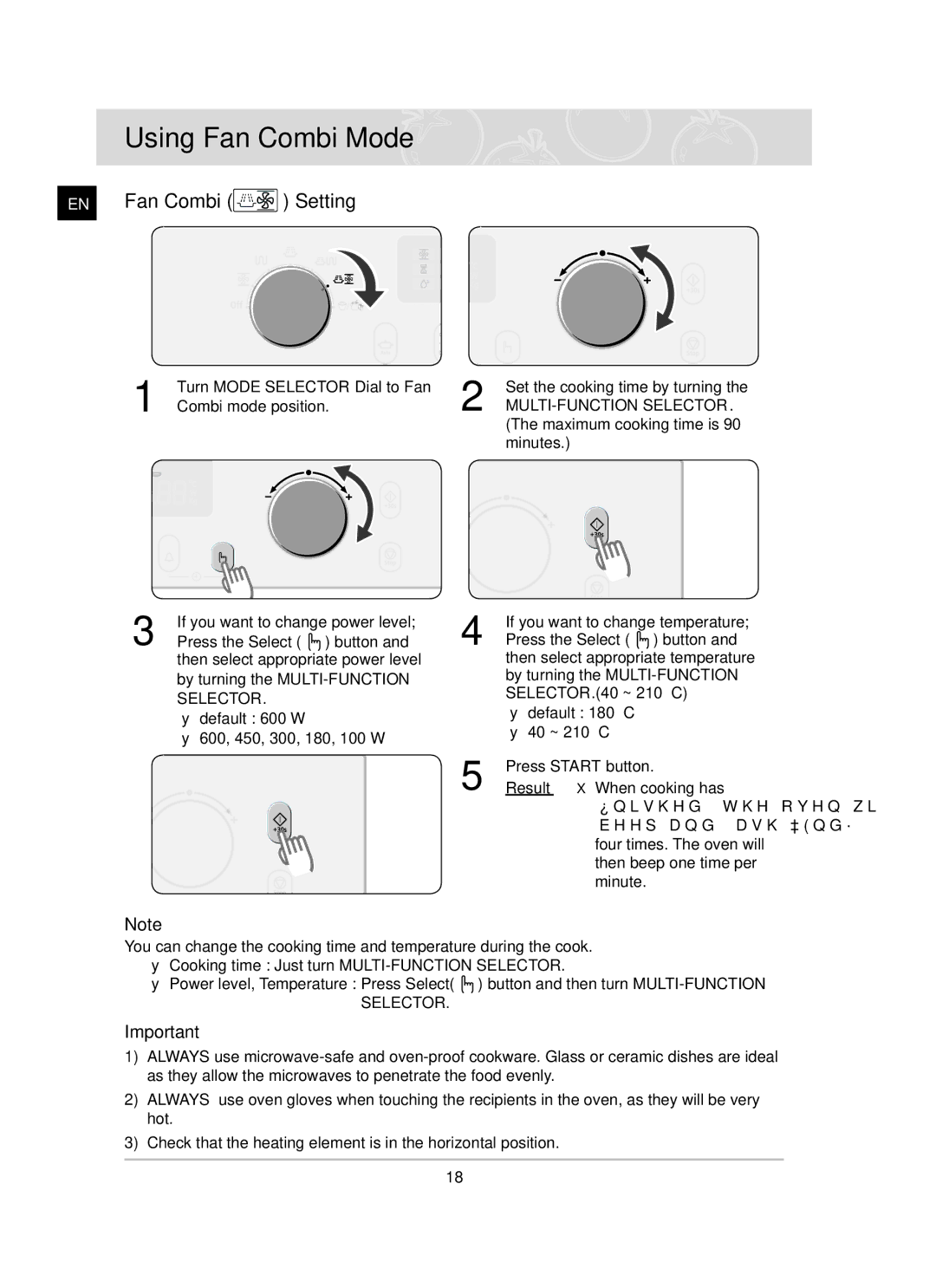 Samsung CQ138SC owner manual Using Fan Combi Mode, Fan Combi Setting 