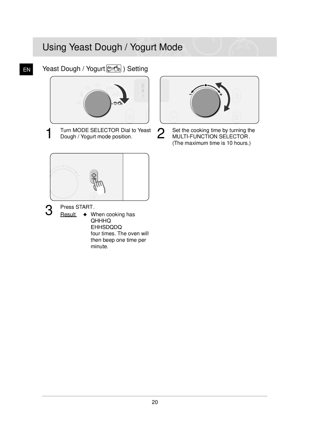 Samsung CQ138SC owner manual Using Yeast Dough / Yogurt Mode, Yeast Dough / Yogurt Setting 