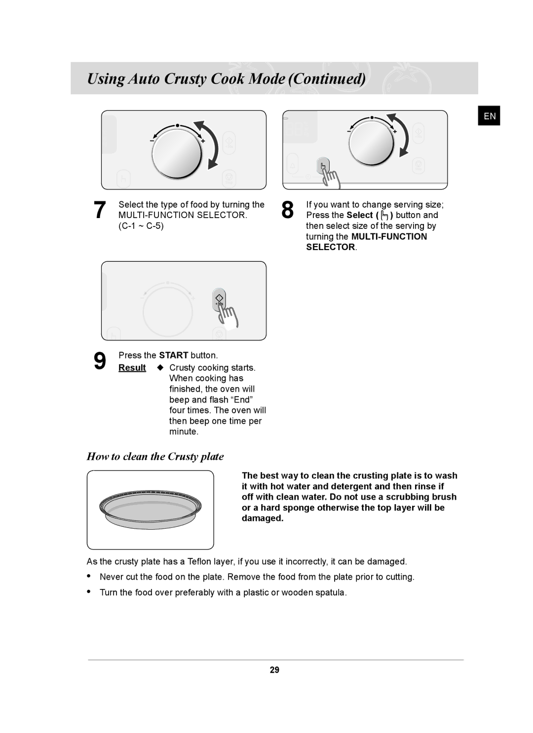 Samsung CQ138SC owner manual How to clean the Crusty plate, Turning the MULTI-FUNCTION 