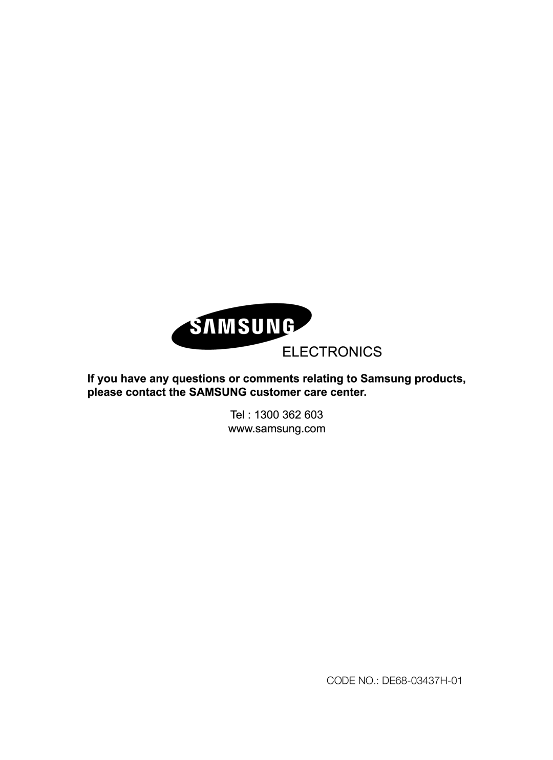 Samsung CQ138SC owner manual Code NO. DE68-03437H-01 