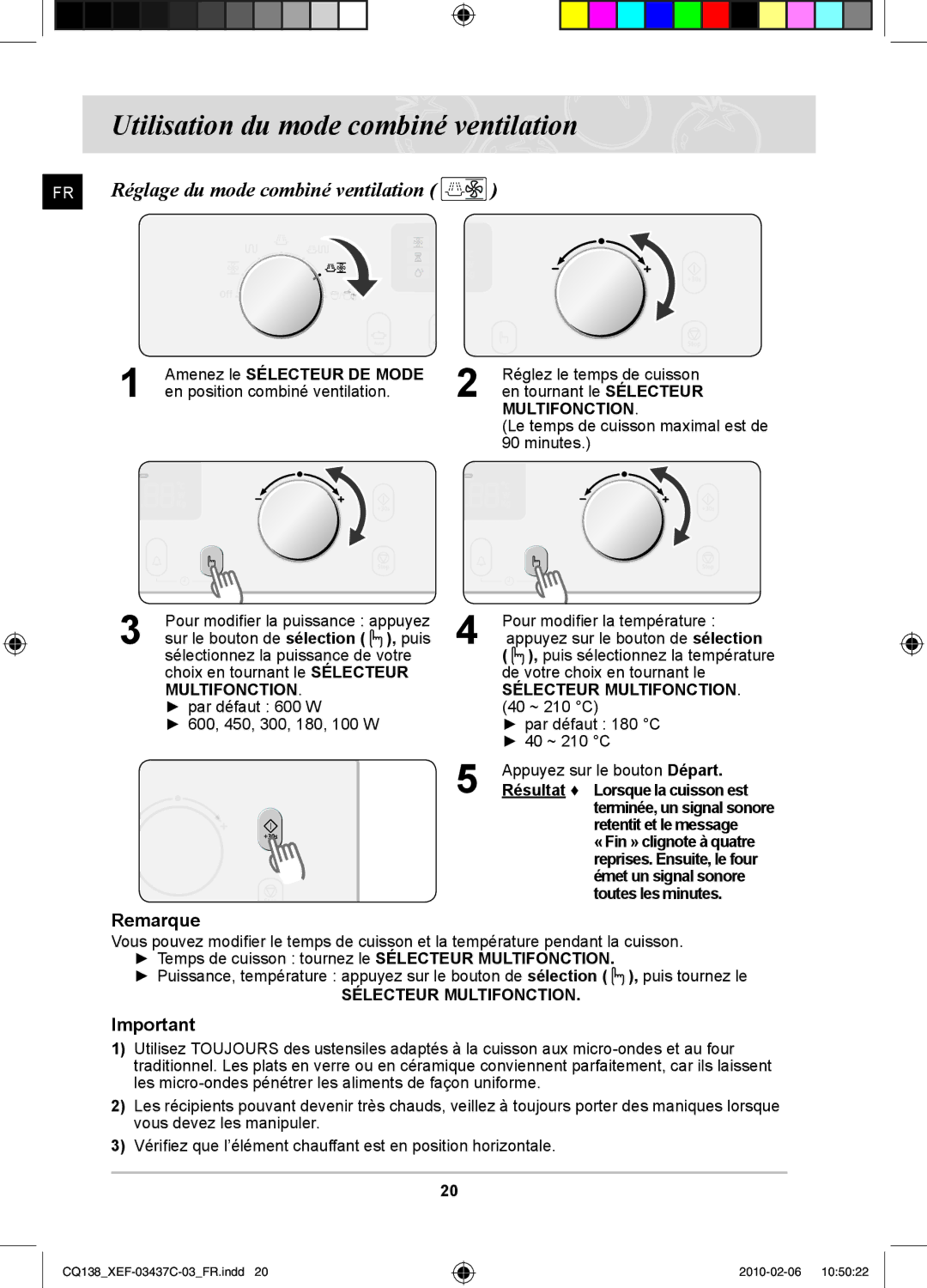 Samsung CQ138T-ST/XEF, CQ138T-G/XEF manual Utilisation du mode combiné ventilation, Réglage du mode combiné ventilation 