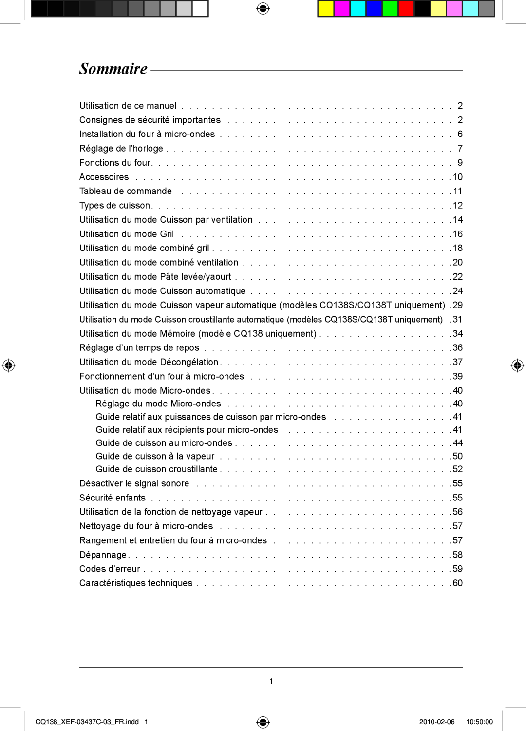 Samsung CQ138T-G/XEF, CQ138T-ST/XEF manual Sommaire 