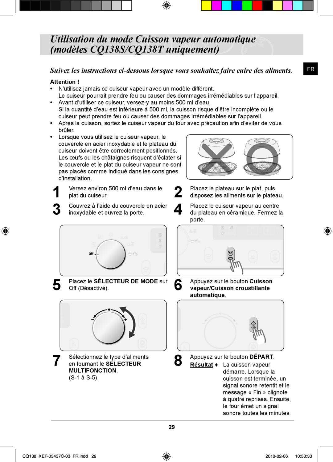 Samsung CQ138T-G/XEF, CQ138T-ST/XEF manual Placez le Sélecteur DE Mode sur Off Désactivé 