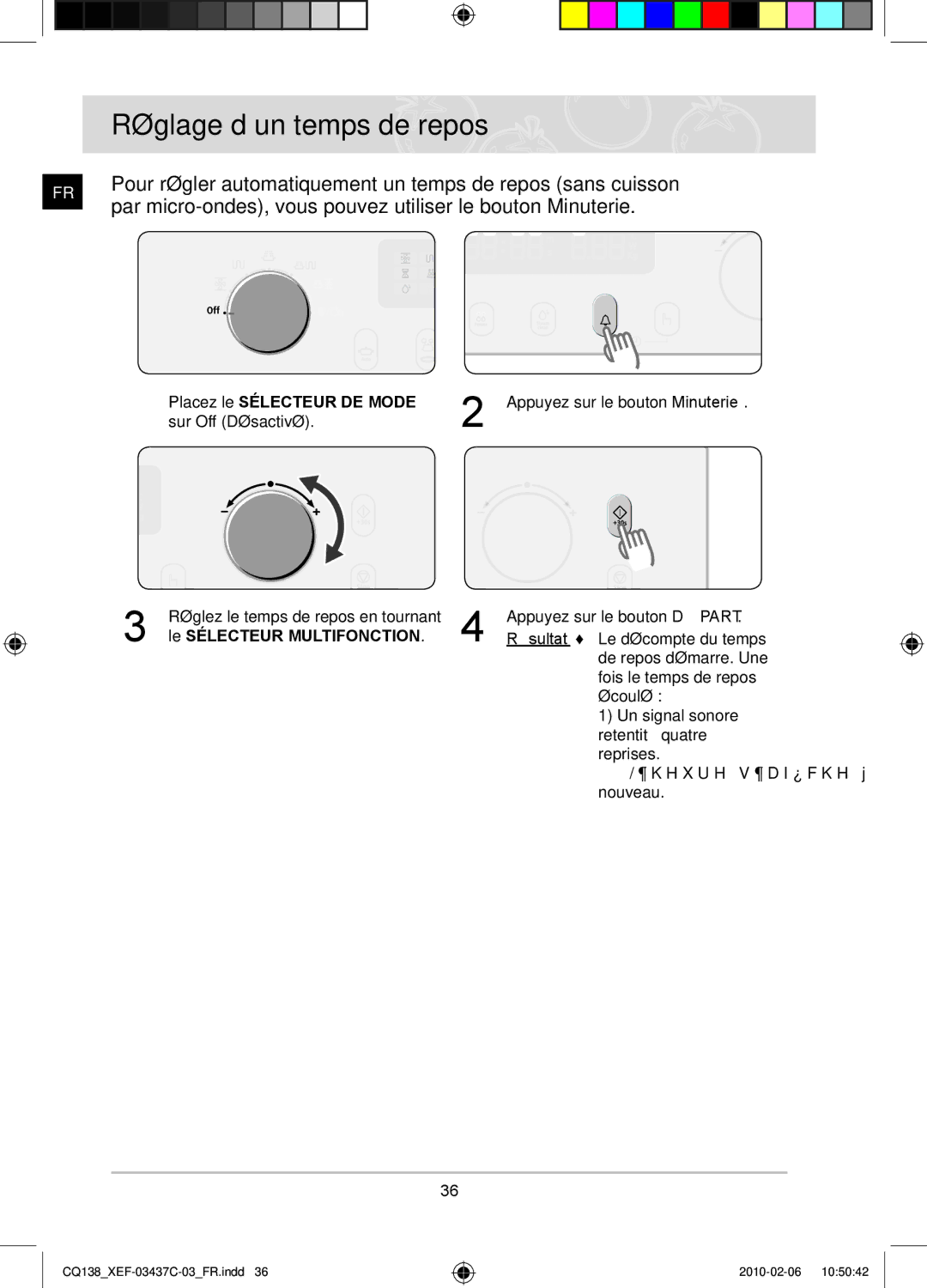 Samsung CQ138T-ST/XEF manual Réglage d’un temps de repos, Pour régler automatiquement un temps de repos sans cuisson 