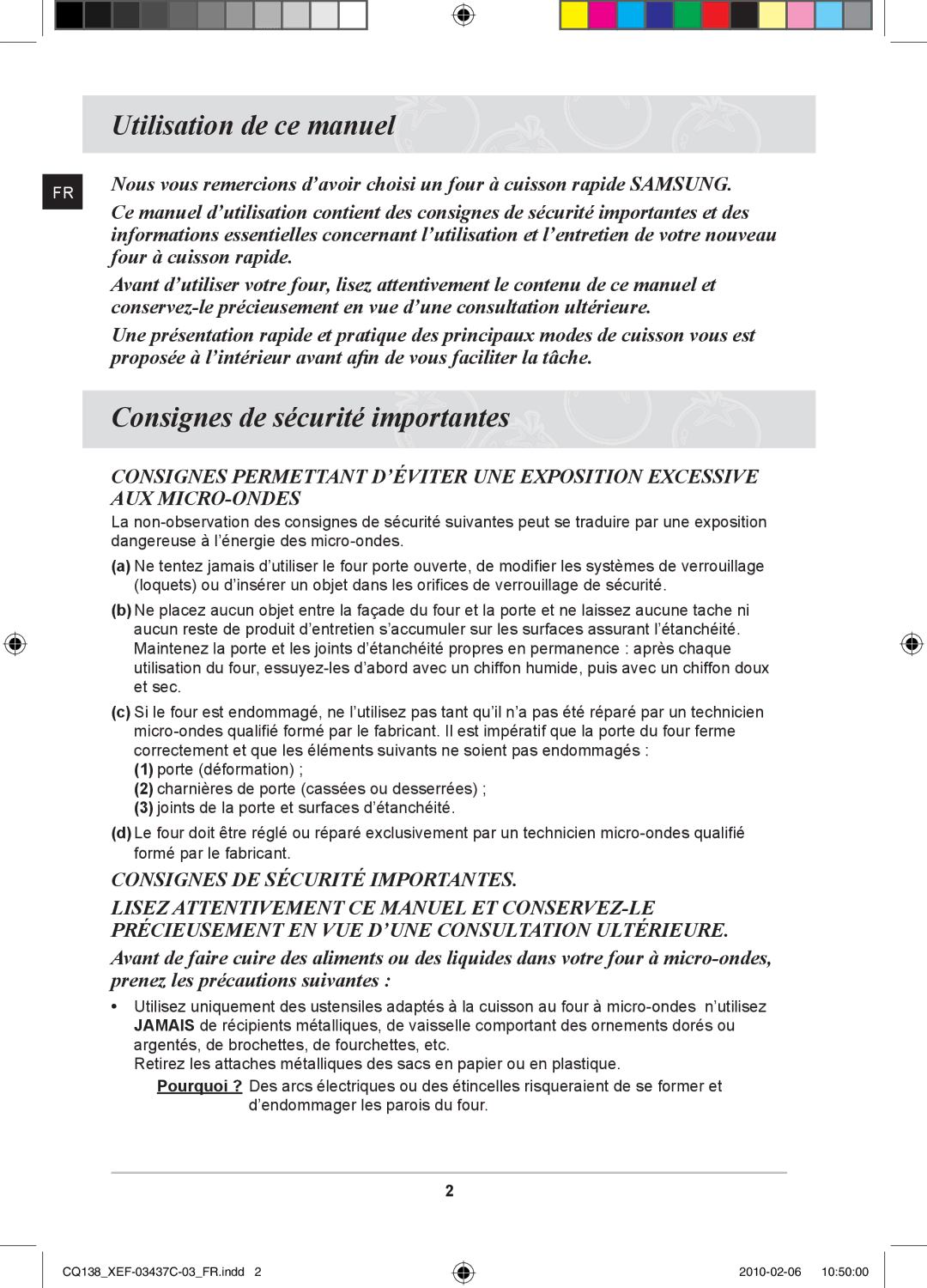 Samsung CQ138T-ST/XEF, CQ138T-G/XEF manual Utilisation de ce manuel, Consignes de sécurité importantes 