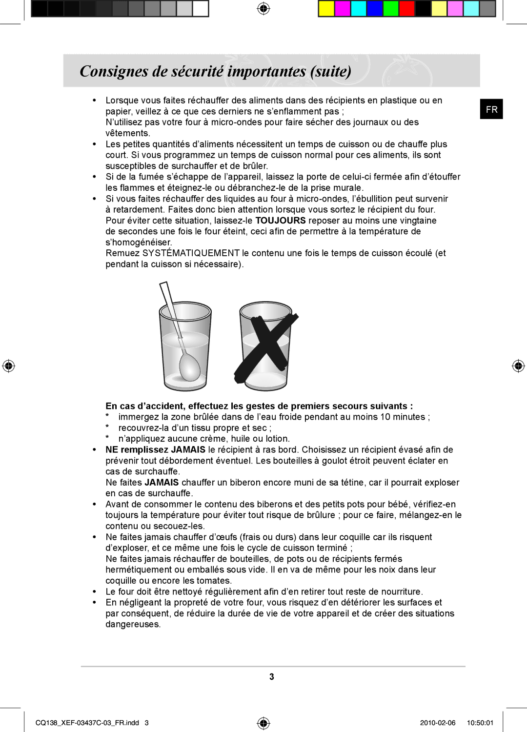 Samsung CQ138T-G/XEF, CQ138T-ST/XEF manual Consignes de sécurité importantes suite 