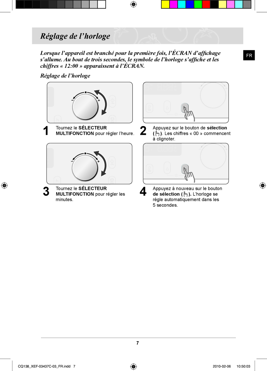 Samsung CQ138T-G/XEF, CQ138T-ST/XEF manual Réglage de l’horloge, De sélection . L’horloge se 