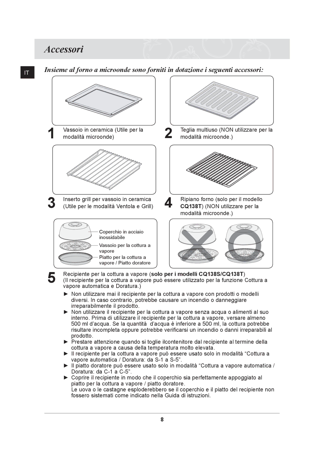 Samsung CQ138T-ST/XET manual Accessori 