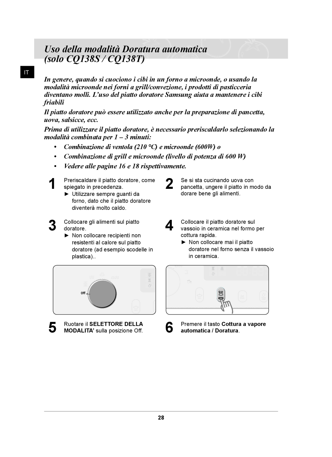 Samsung CQ138T-ST/XET manual Uso della modalità Doratura automatica solo CQ138S / CQ138T 