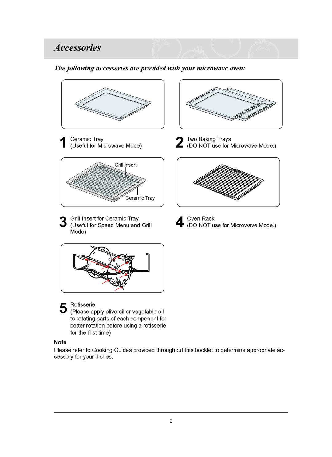 Samsung CQ1570-B/ATC, CQ1570-B/ZAM manual Accessories, Following accessories are provided with your microwave oven 