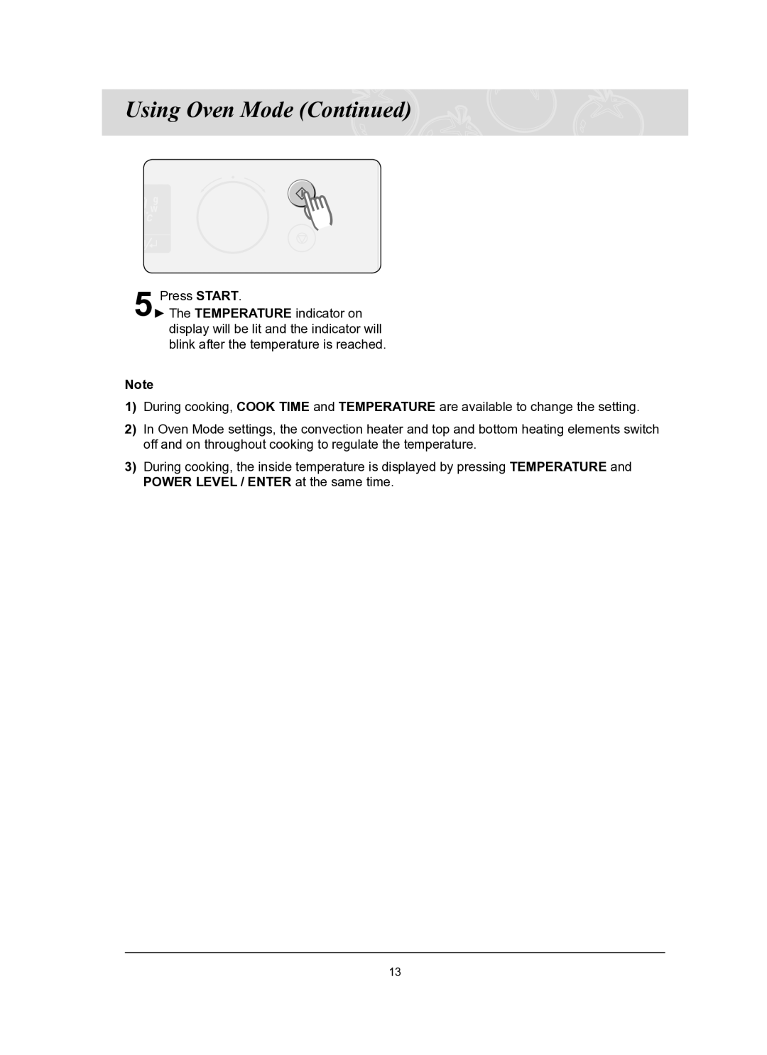 Samsung CQ1570-B/ATC, CQ1570-B/ZAM manual Using Oven Mode 