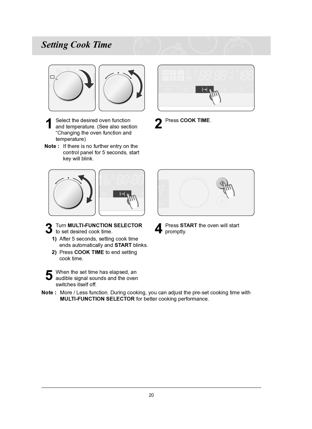 Samsung CQ1570-B/ZAM, CQ1570-B/ATC manual Setting Cook Time, Press Cook Time 