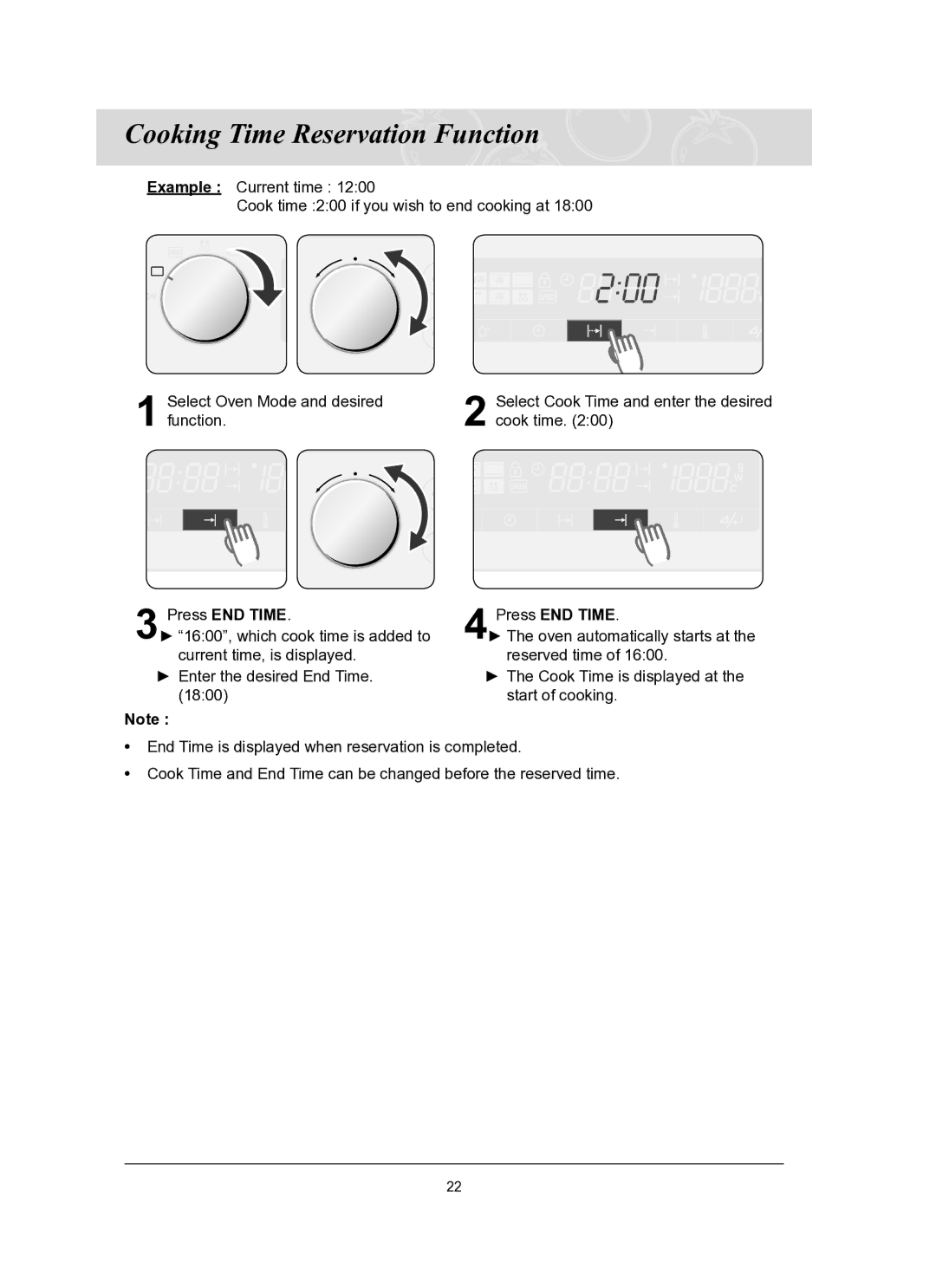 Samsung CQ1570-B/ZAM, CQ1570-B/ATC manual Cooking Time Reservation Function 