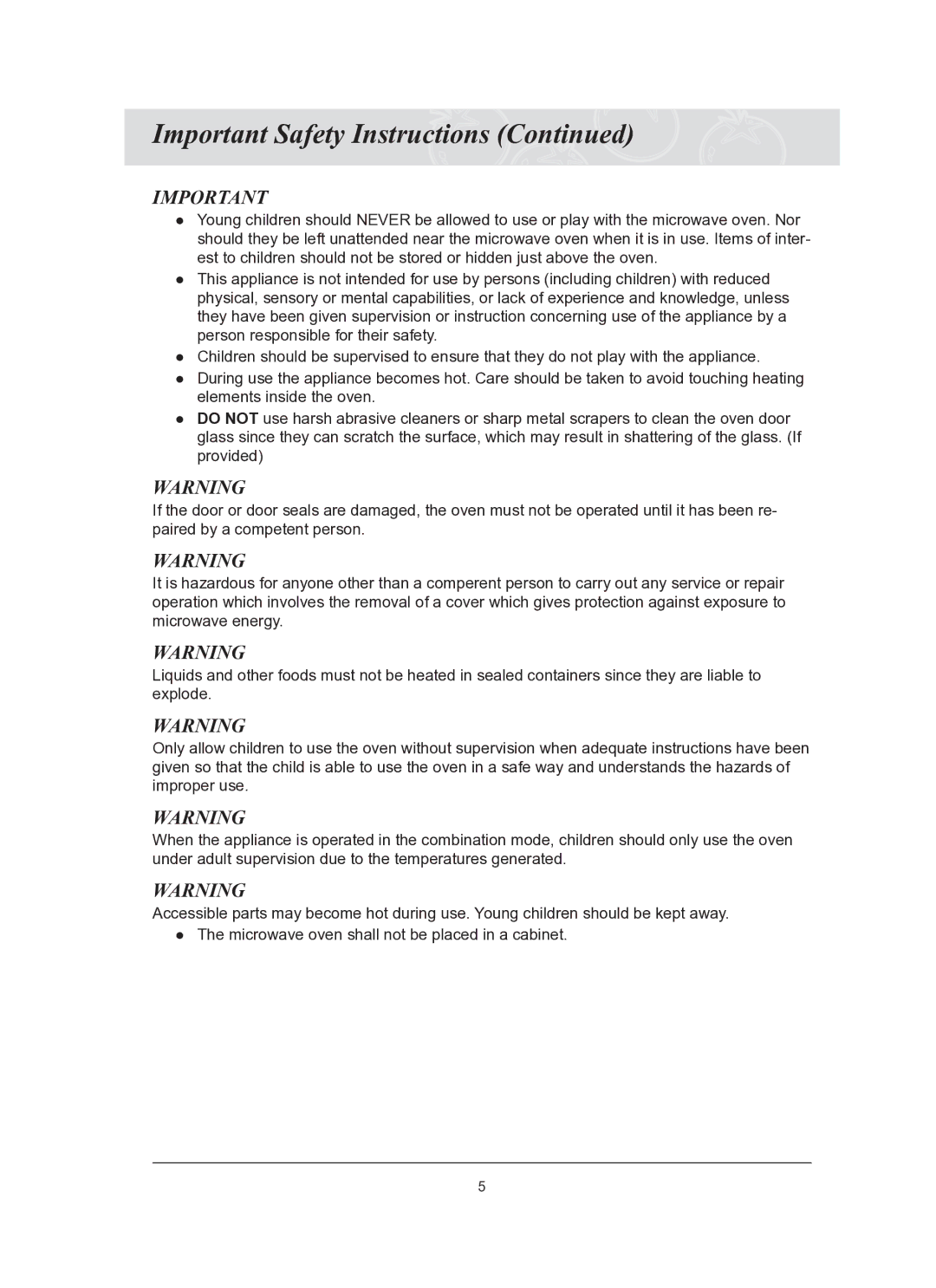 Samsung CQ1570-B/ATC, CQ1570-B/ZAM manual Important Safety Instructions 