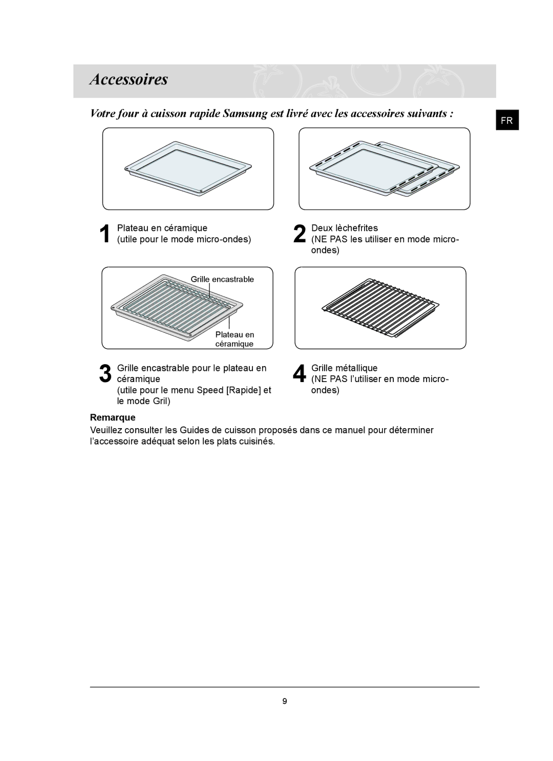 Samsung CQ1570U/XEF manual Accessoires 