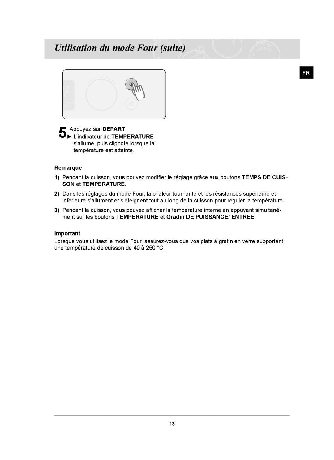 Samsung CQ1570U/XEF manual Utilisation du mode Four suite 