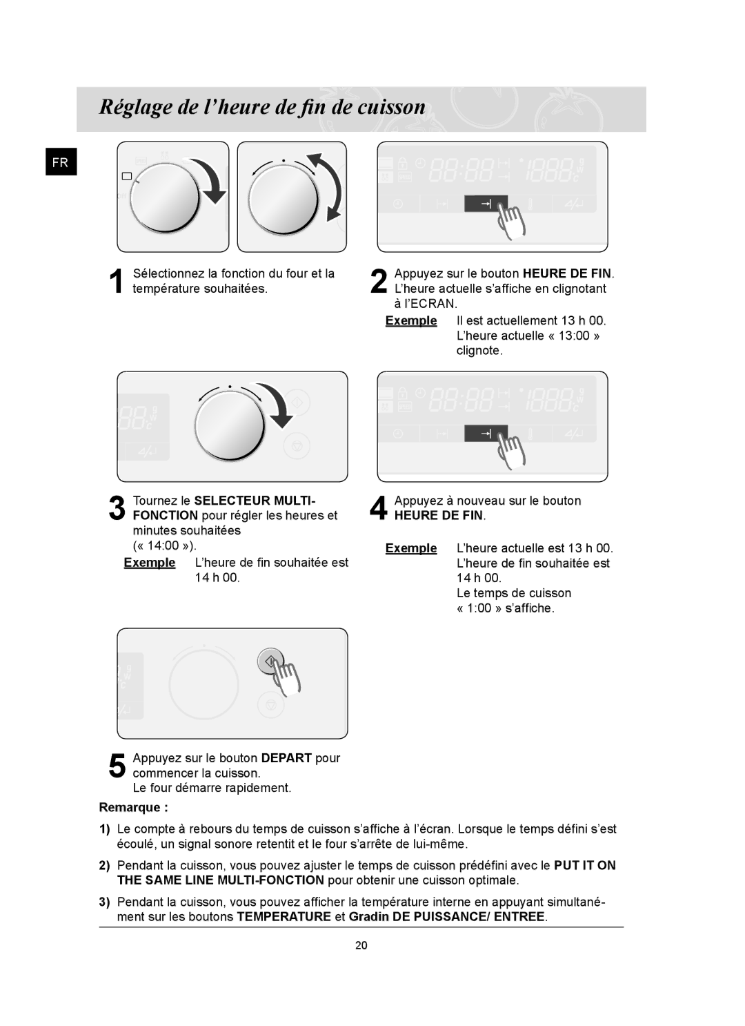 Samsung CQ1570U/XEF manual Réglage de l’heure de fin de cuisson, Heure DE FIN 