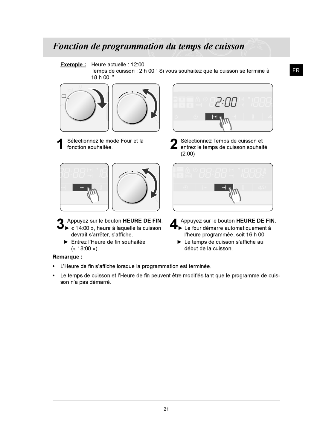 Samsung CQ1570U/XEF manual Fonction de programmation du temps de cuisson 