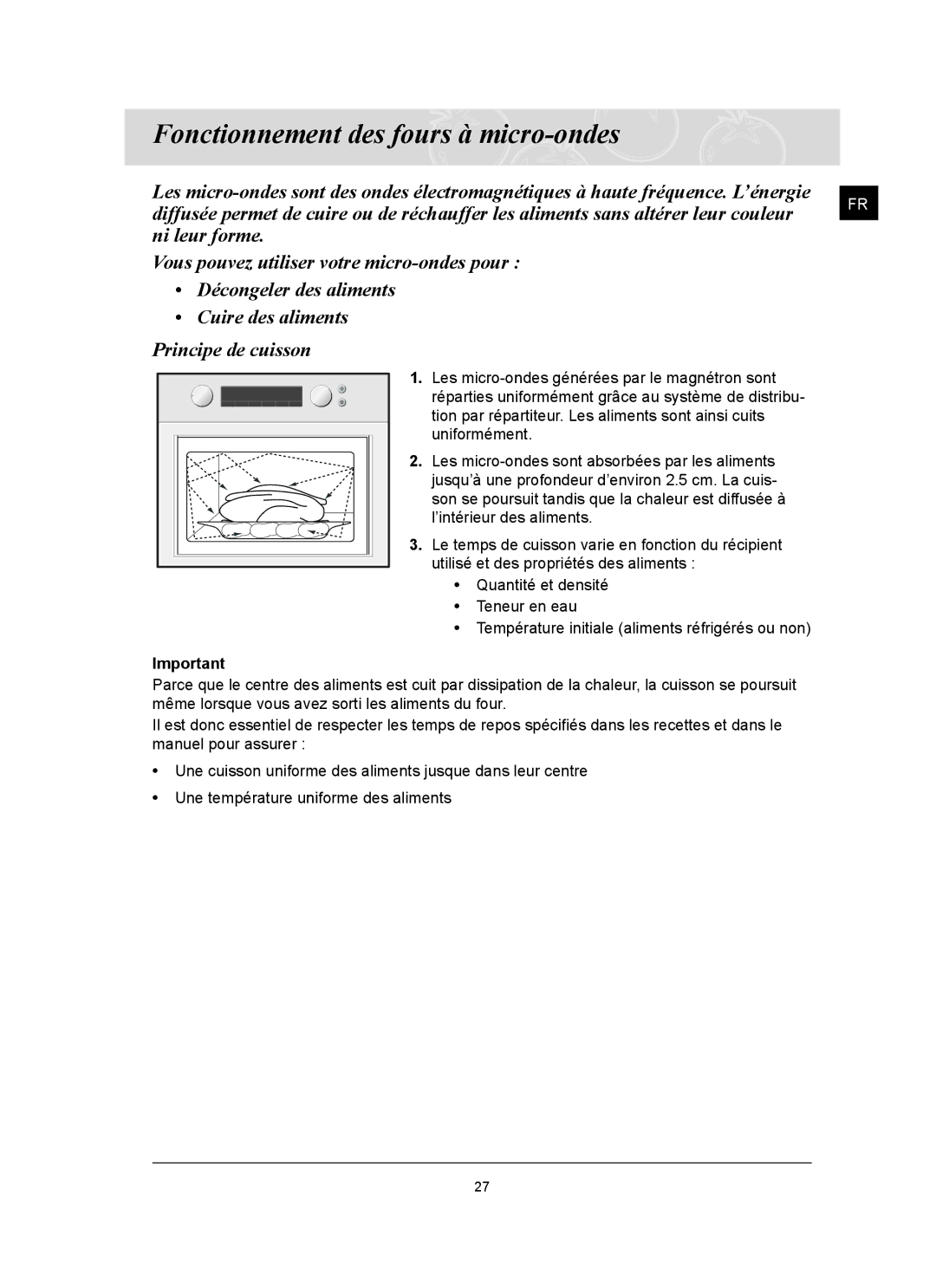 Samsung CQ1570U/XEF manual Fonctionnement des fours à micro-ondes 