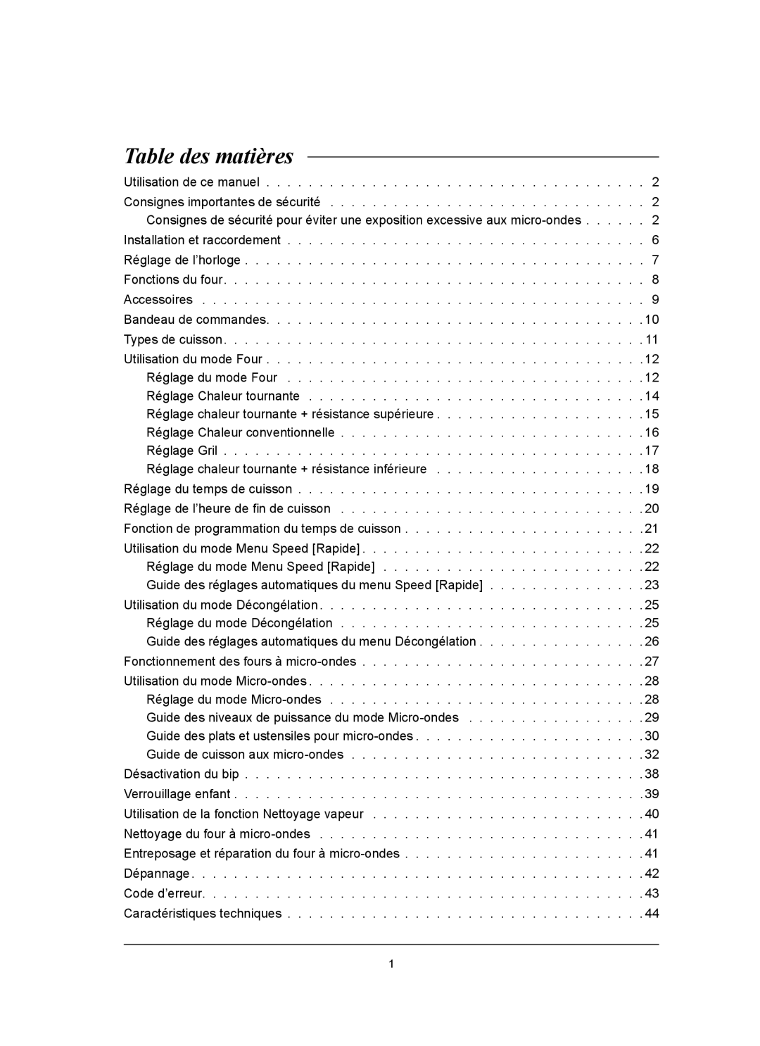 Samsung CQ1570U/XEF manual Table des matières 