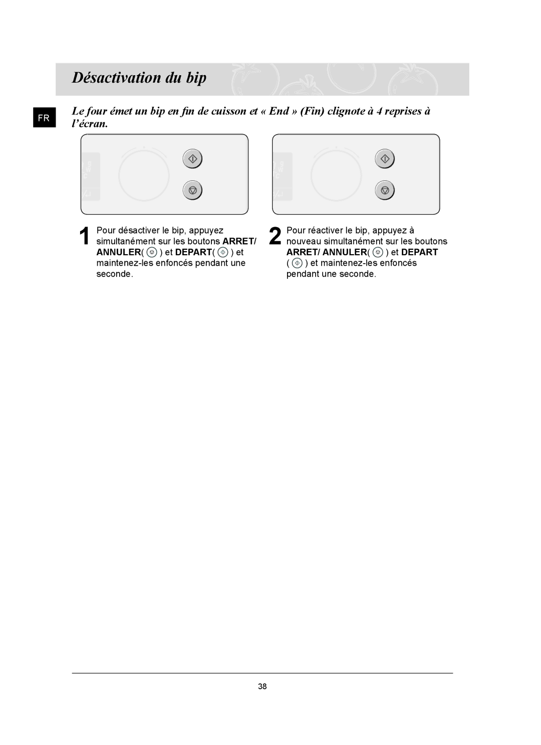 Samsung CQ1570U/XEF manual Désactivation du bip 