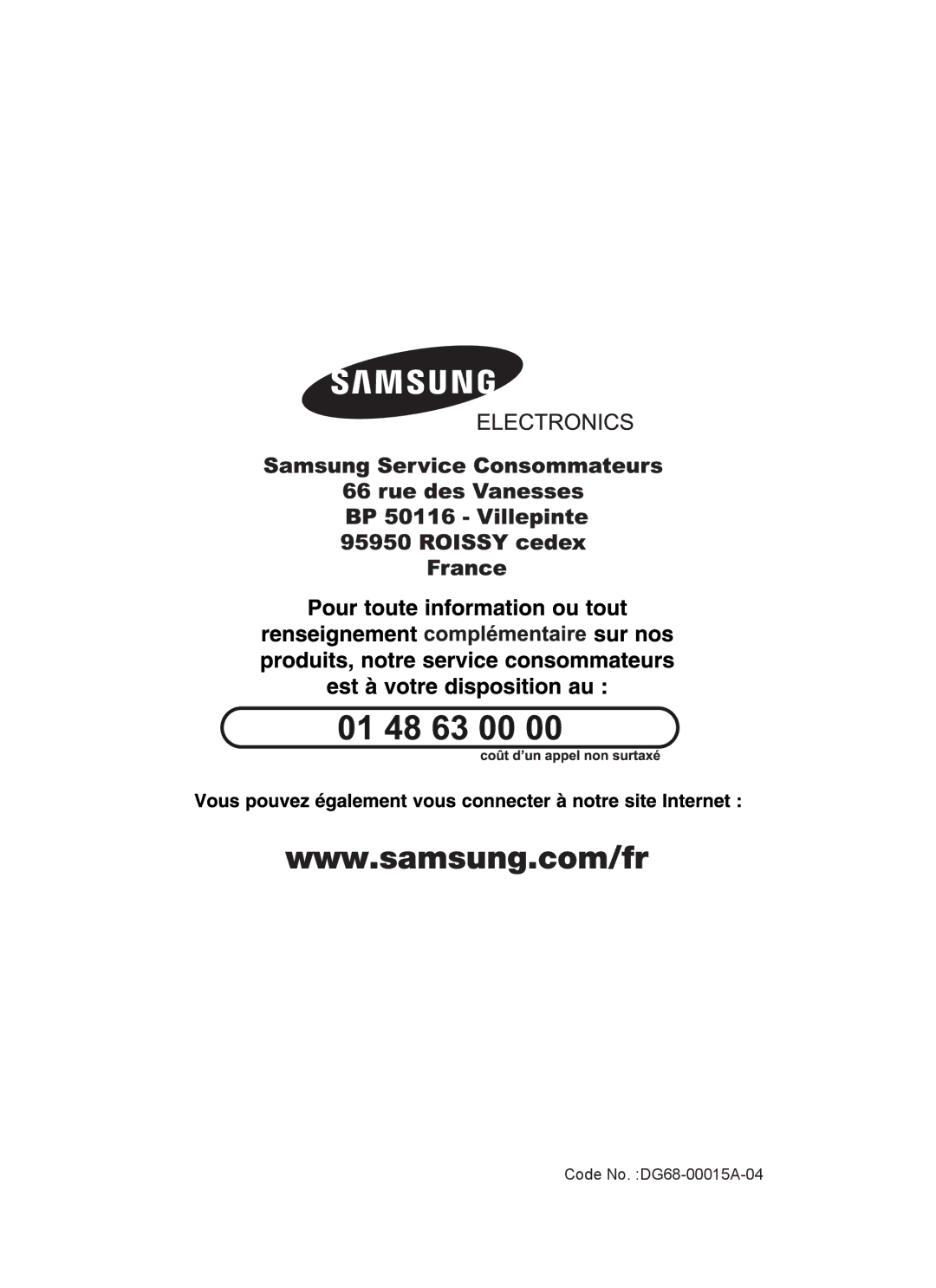 Samsung CQ1570U/XEF manual Code No. DG68-00015A-04 