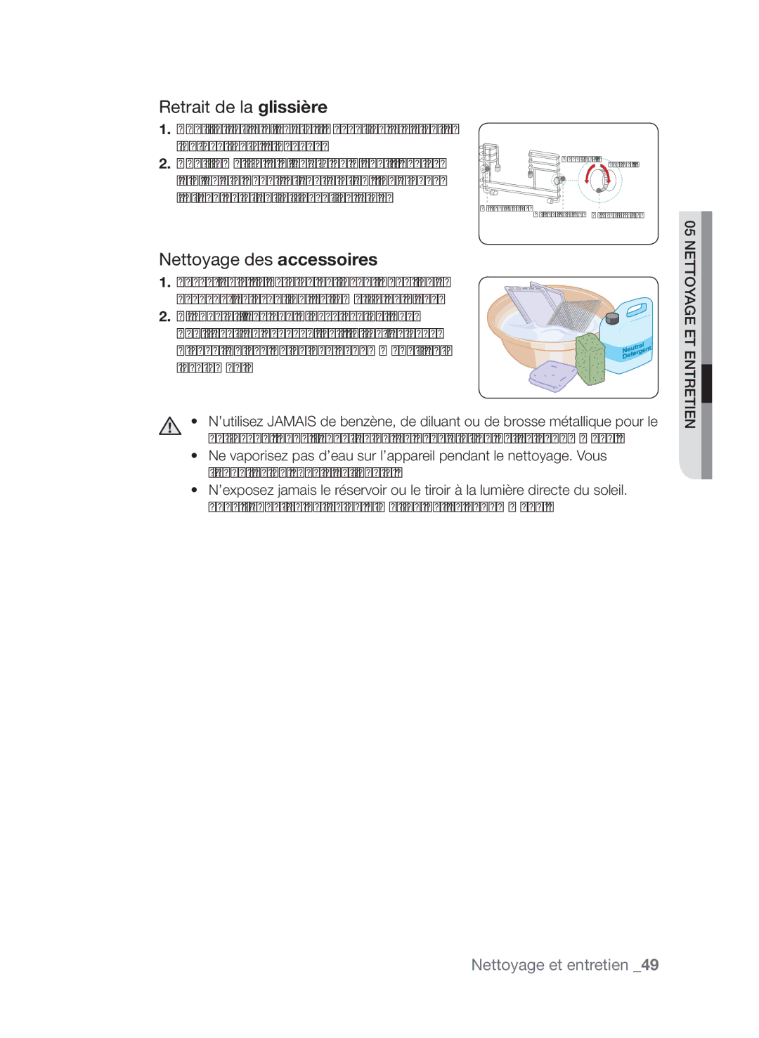 Samsung CQV137-S/XEF manual Retrait de la glissière, Nettoyage des accessoires 